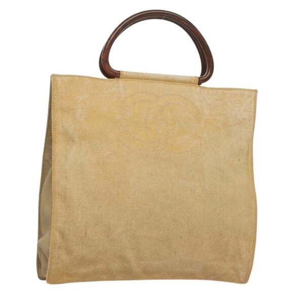 CHANEL Tote Bag Coated Canvas Beige Gold CC Auth bs27799 - Picture 1 of 16